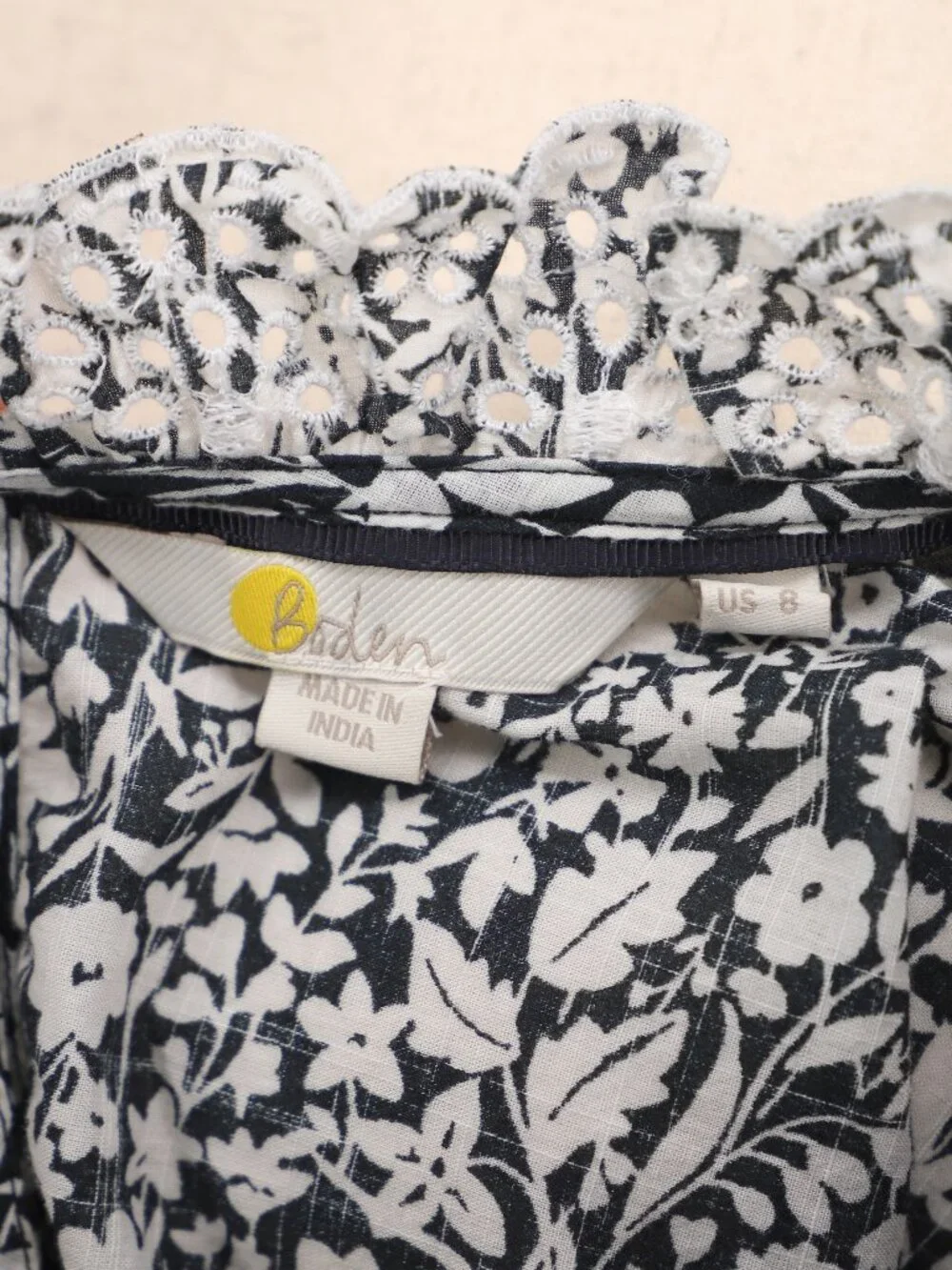BODEN Floral Ruffle Mockneck Short Puff Sleeve Cotton Top Size 8